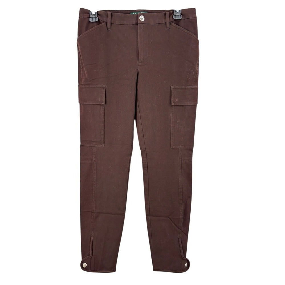 New Lauren Ralph Lauren Pants‎ Womens Sz 6 Beyso Cargo Brown Utility Snap Hem